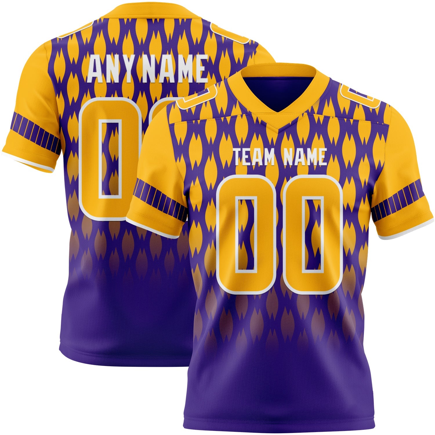 Custom Purple Gold-White Authentic Geometric Pixel Grid Fade Football Jersey