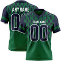 Custom Kelly Green Navy-White Authentic Geometric Pixel Grid Fade Football Jersey