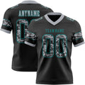 Custom Black Camo Teal-Gray Authentic Digital Camouflage Panel Football Jersey