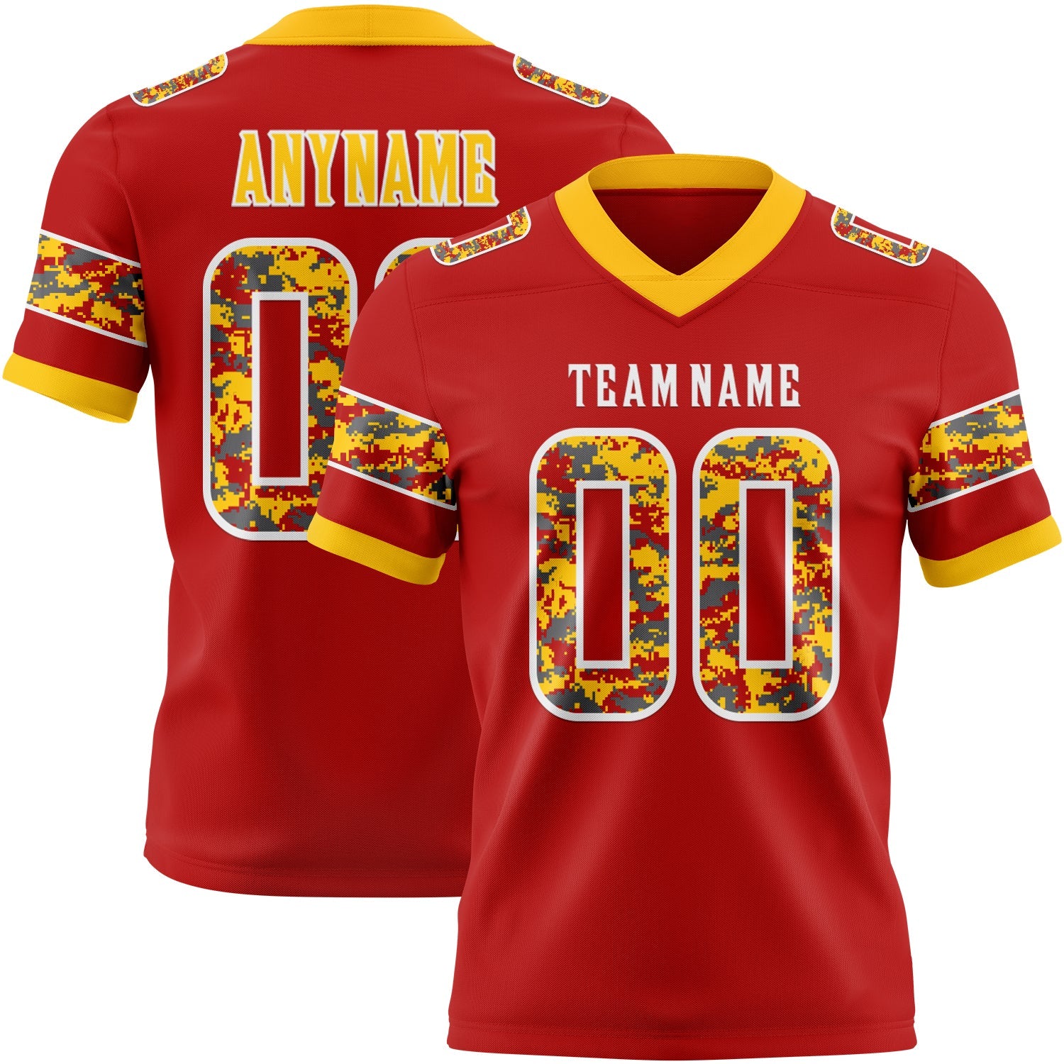 Custom Red Camo White-Gold Authentic Digital Camouflage Panel Football Jersey