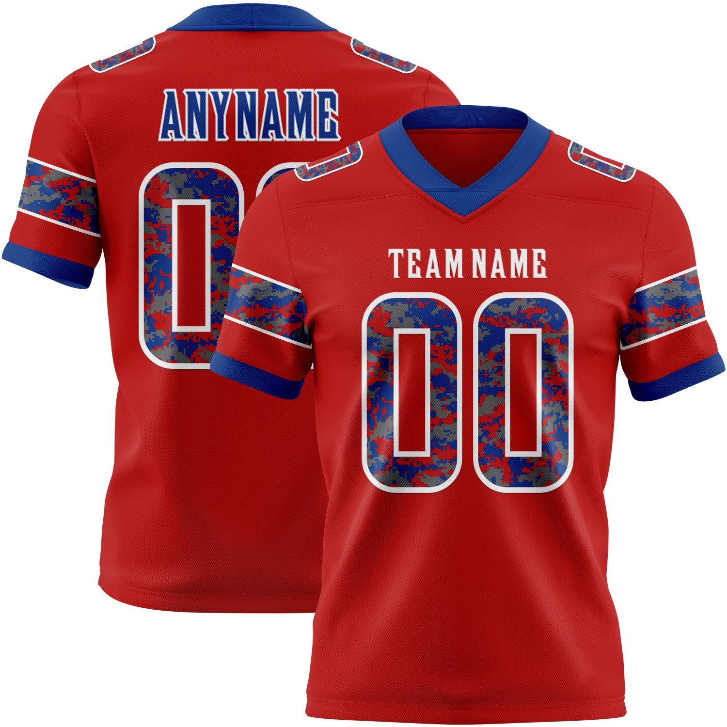 Custom Red Camo White-Royal Authentic Digital Camouflage Panel Football Jersey