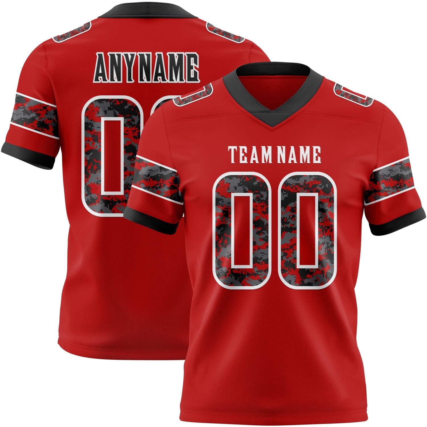 Custom Red Camo White-Black Authentic Digital Camouflage Panel Football Jersey