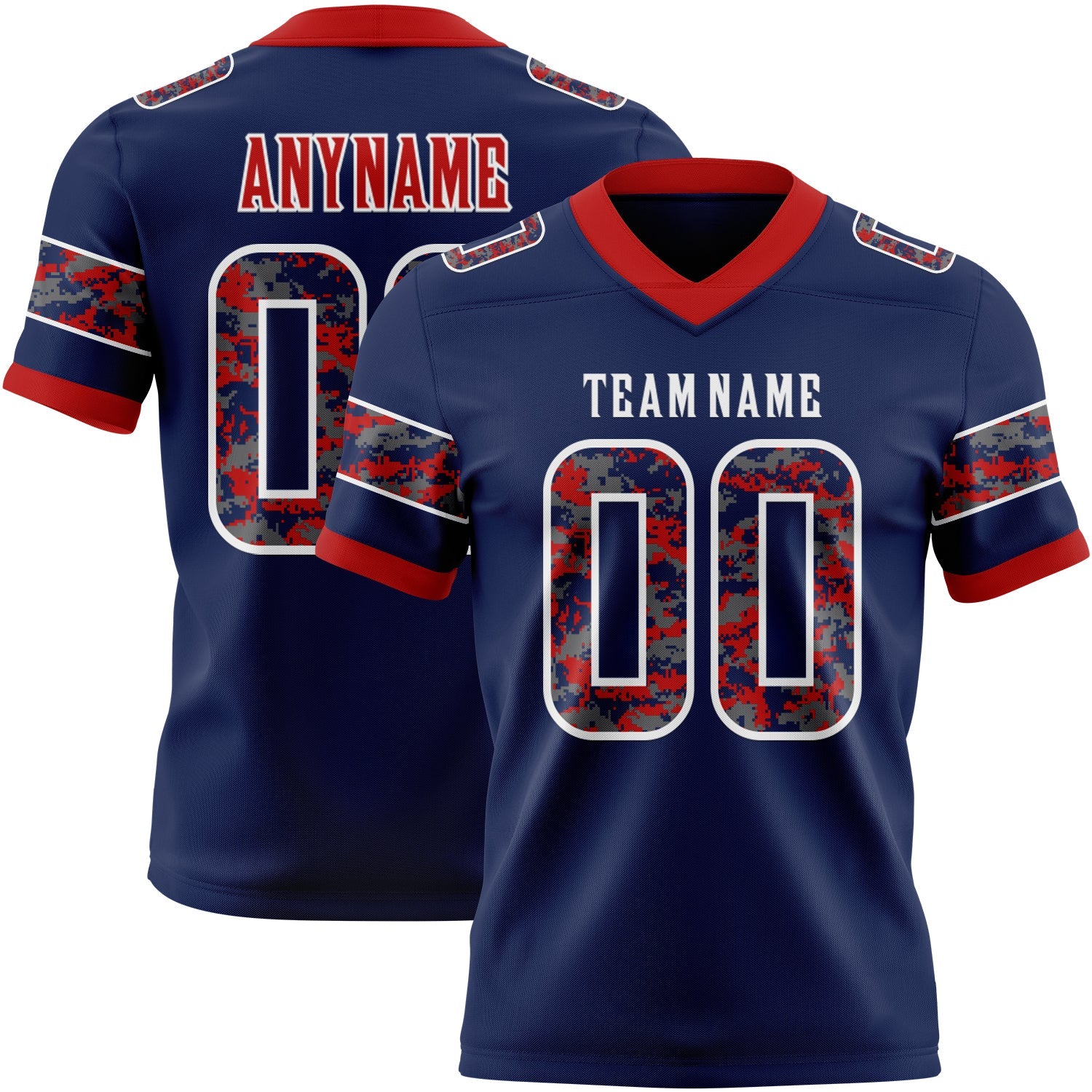 Custom Navy Camo White-Red Authentic Digital Camouflage Panel Football Jersey
