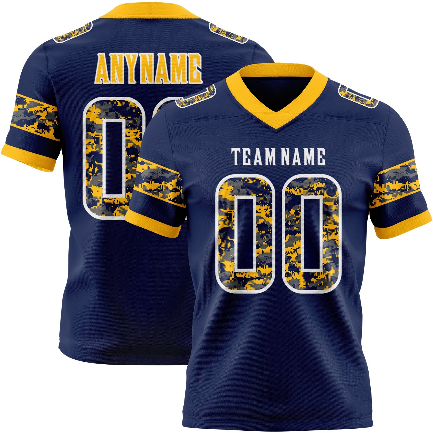 Custom Navy Camo White-Gold Authentic Digital Camouflage Panel Football Jersey