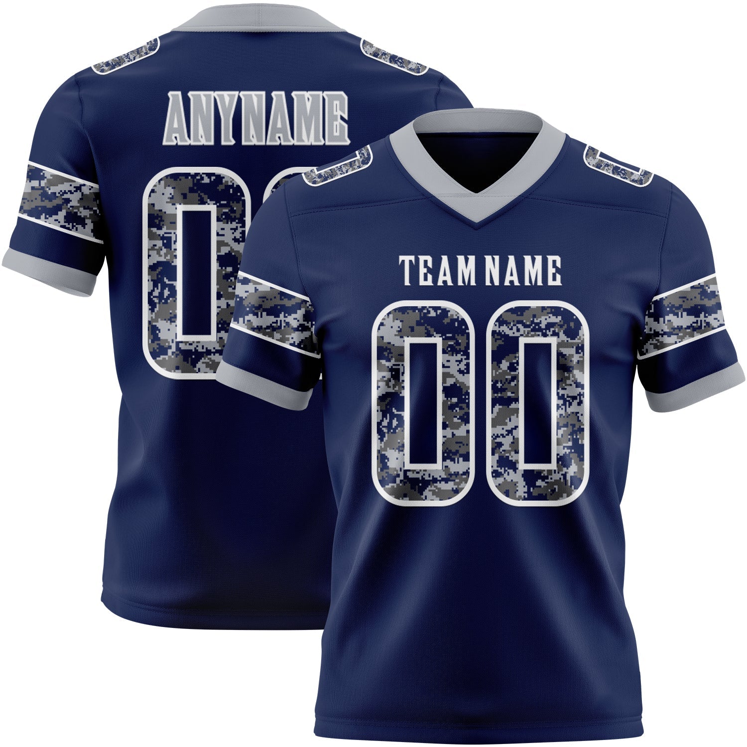 Custom Navy Camo White-Gray Authentic Digital Camouflage Panel Football Jersey