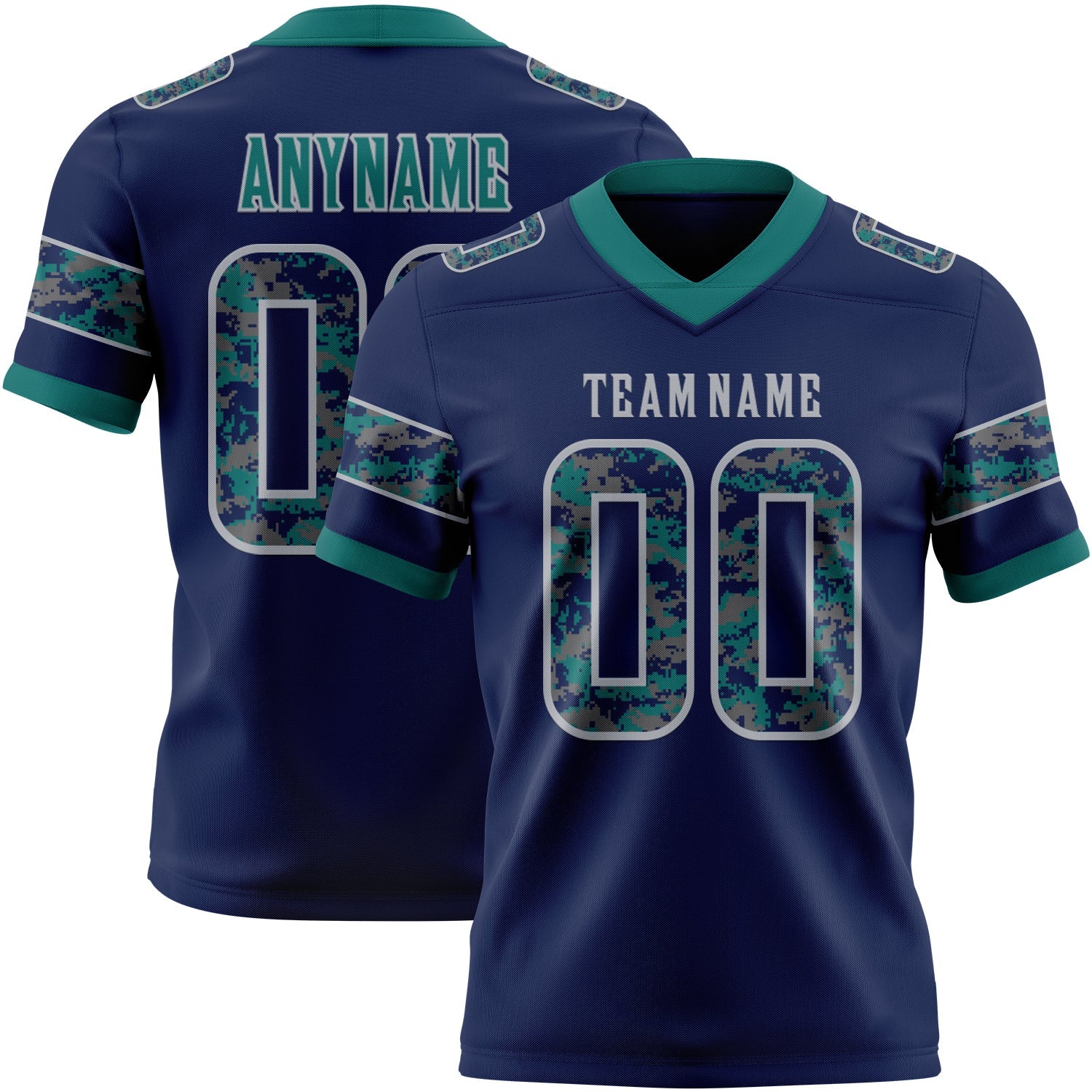 Custom Navy Camo Gray-Teal Authentic Digital Camouflage Panel Football Jersey