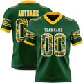 Custom Green Camo White-Gold Authentic Digital Camouflage Panel Football Jersey
