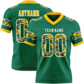 Custom Kelly Green Camo White-Gold Authentic Digital Camouflage Panel Football Jersey