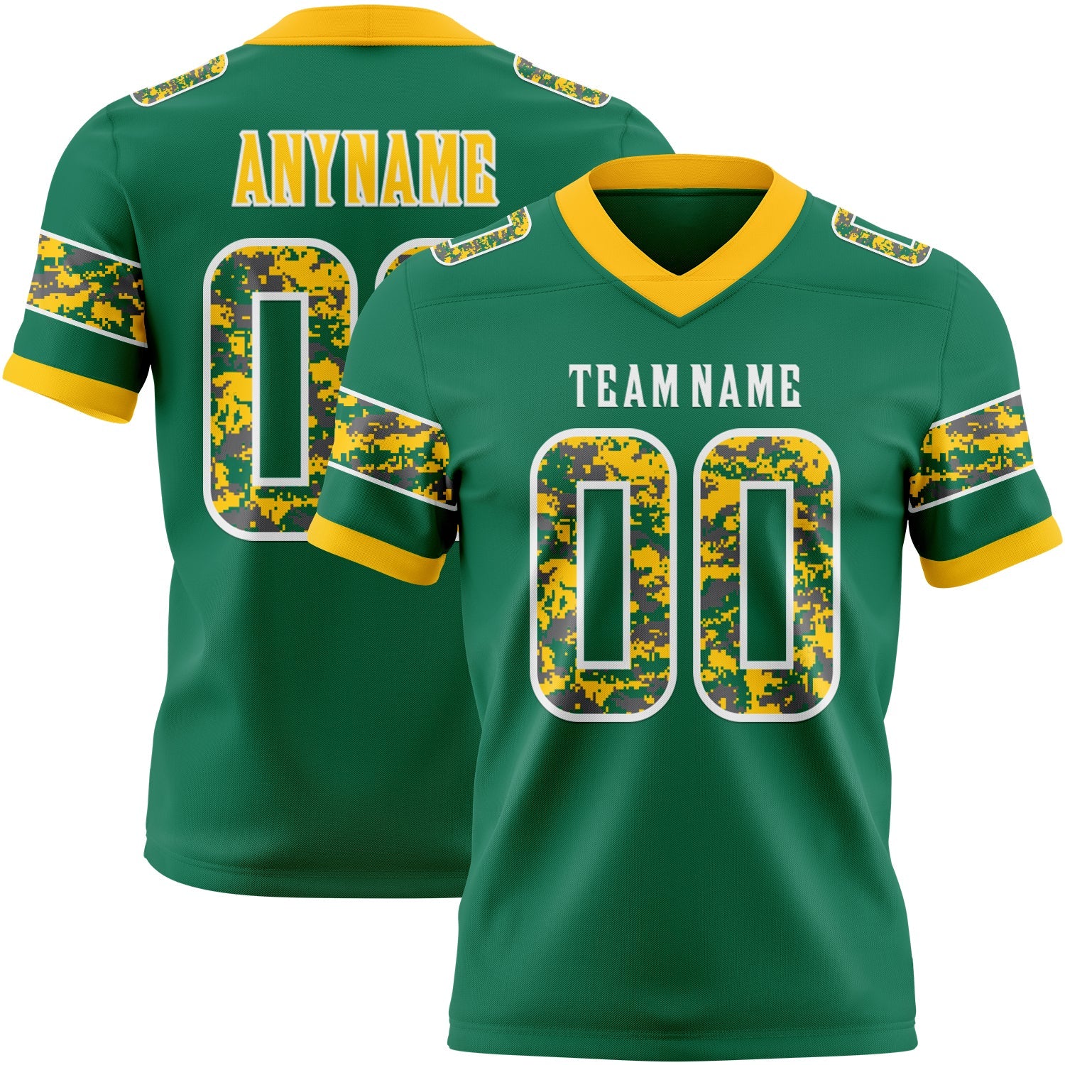 Custom Kelly Green Camo White-Gold Authentic Digital Camouflage Panel Football Jersey