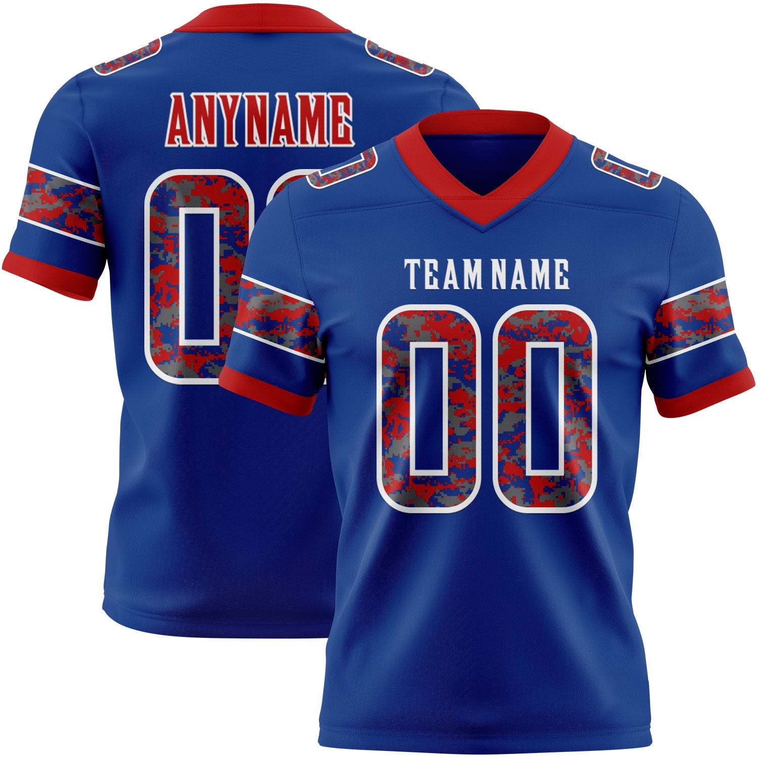 Custom Royal Camo White-Red Authentic Digital Camouflage Panel Football Jersey