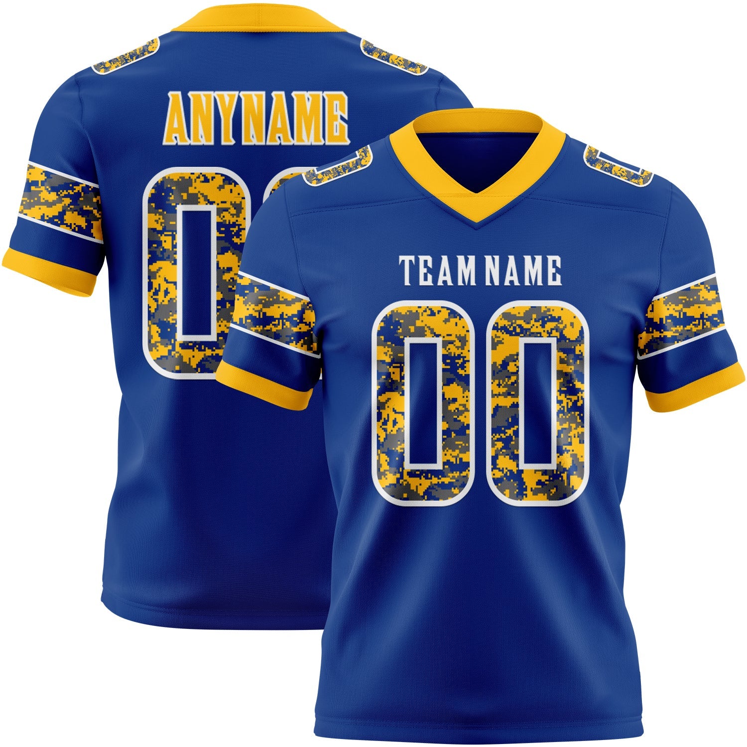 Custom Royal Camo White-Gold Authentic Digital Camouflage Panel Football Jersey