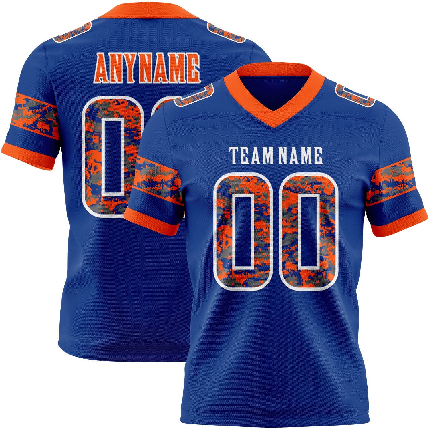 Custom Royal Camo White-Orange Authentic Digital Camouflage Panel Football Jersey