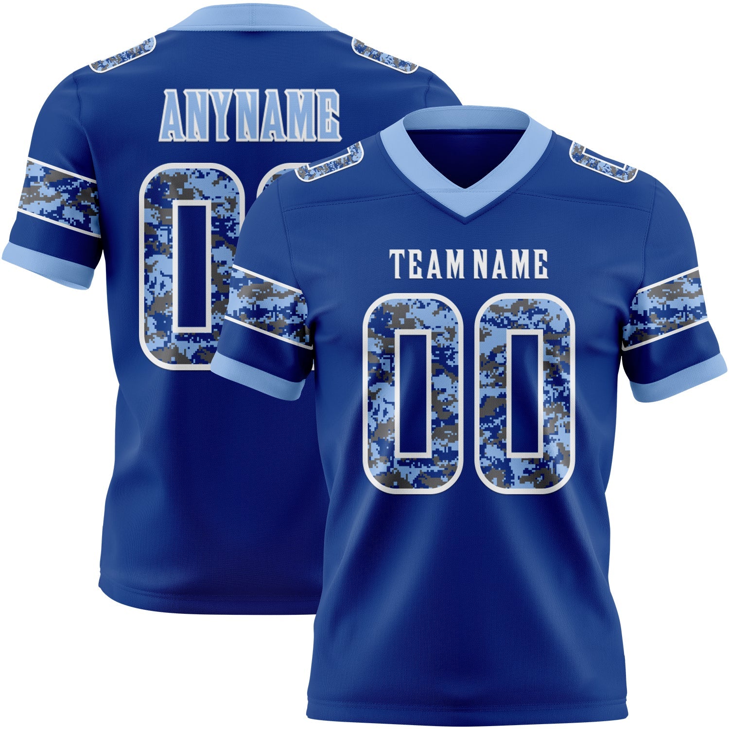 Custom Royal Camo White-Light Blue Authentic Digital Camouflage Panel Football Jersey