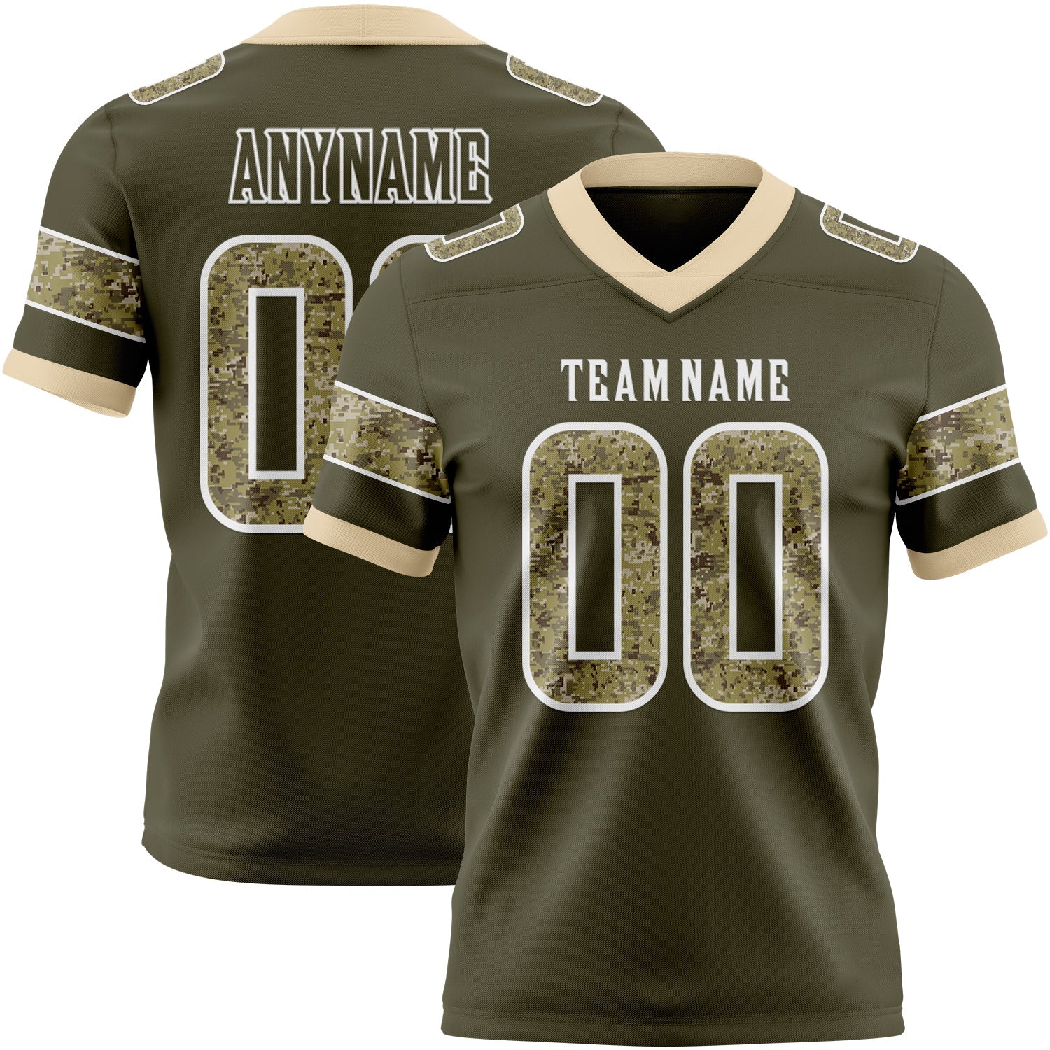 Custom Olive Camo White-City Cream Authentic Digital Camouflage Panel Football Jersey