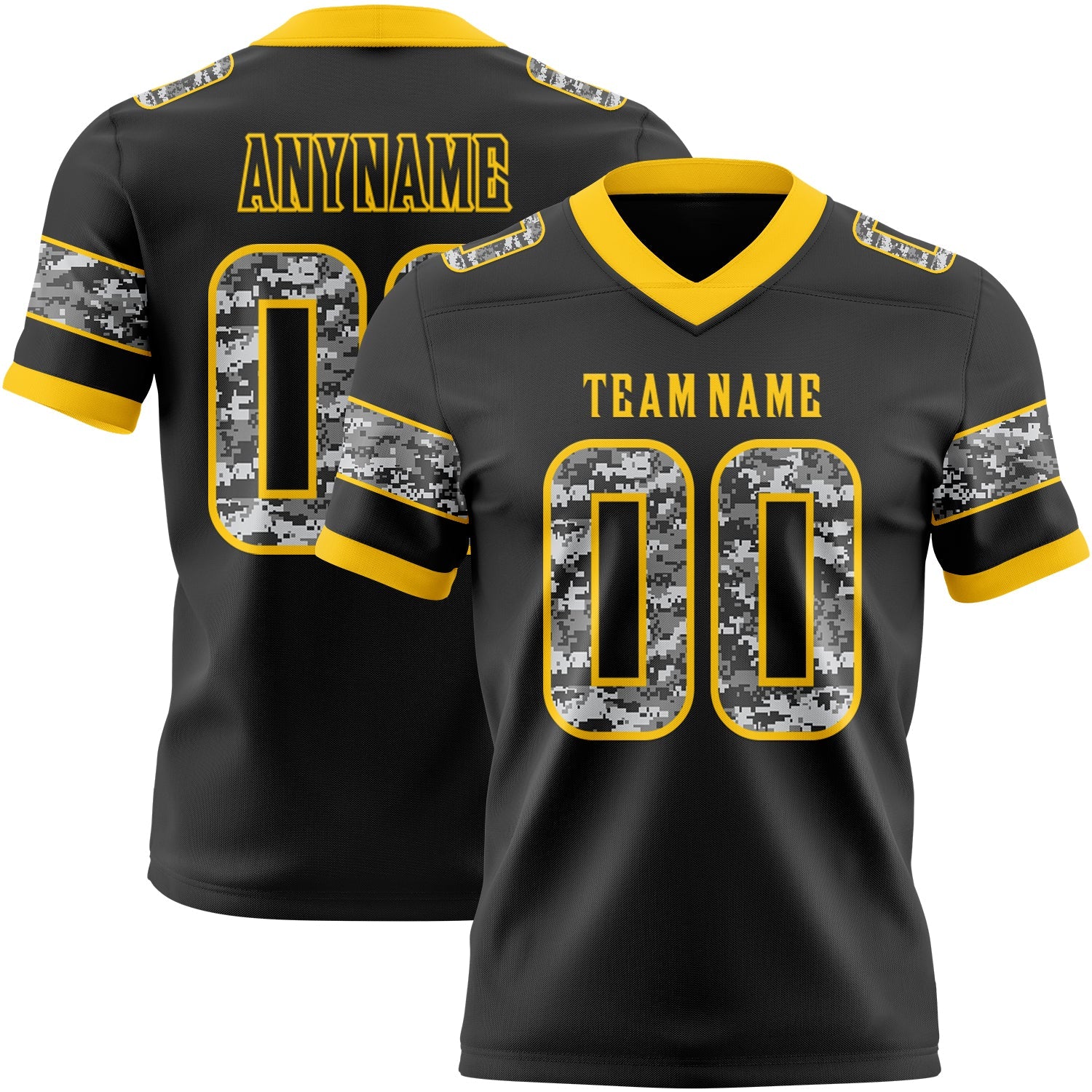 Custom Black Camo-Yellow Authentic Digital Camouflage Panel Football Jersey