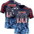 Custom Navy USA Flag Camo White-Red Authentic Gradient Digital Camouflage Stars & Stripes Raglan Sleeves Football Jersey