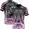 Custom Black USA Flag Camo-White Authentic Gradient Digital Camouflage Stars & Stripes Raglan Sleeves Football Jersey