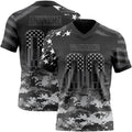 Custom Black USA Flag Camo-Steel Gray Authentic Gradient Digital Camouflage Stars & Stripes Raglan Sleeves Football Jersey