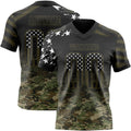 Custom Black USA Flag Camo-Olive Authentic Gradient Digital Camouflage Stars & Stripes Raglan Sleeves Football Jersey