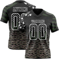 Custom Black USA Flag Camo-White Authentic Gradient Digital Camouflage Stars & Stripes Raglan Sleeves Football Jersey