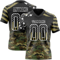 Custom Black USA Flag Camo-White Authentic Gradient Digital Camouflage Stars & Stripes Raglan Sleeves Football Jersey