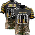 Custom Black USA Flag Camo White-Old Gold Authentic Gradient Digital Camouflage Stars & Stripes Raglan Sleeves Football Jersey
