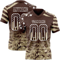 Custom Brown USA Flag Camo-White Authentic Gradient Digital Camouflage Stars & Stripes Raglan Sleeves Football Jersey