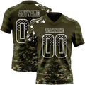 Custom Olive USA Flag Camo White-Green Authentic Gradient Digital Camouflage Stars & Stripes Raglan Sleeves Football Jersey
