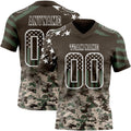 Custom Brown USA Flag Camo-White Authentic Gradient Digital Camouflage Stars & Stripes Raglan Sleeves Football Jersey