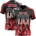 Custom Black USA Flag Camo White-Red Authentic Gradient Digital Camouflage Stars & Stripes Raglan Sleeves Football Jersey