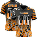 Custom Black USA Flag Camo White-Bay Orange Authentic Gradient Digital Camouflage Stars & Stripes Raglan Sleeves Football Jersey