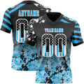 Custom Black USA Flag Camo White-Sky Blue Authentic Gradient Digital Camouflage Stars & Stripes Raglan Sleeves Football Jersey