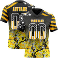 Custom Black USA Flag Camo White-Gold Authentic Gradient Digital Camouflage Stars & Stripes Raglan Sleeves Football Jersey