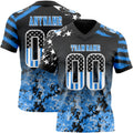 Custom Black USA Flag Camo White-Powder Blue Authentic Gradient Digital Camouflage Stars & Stripes Raglan Sleeves Football Jersey
