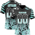 Custom Black USA Flag Camo White-Ice Blue Authentic Gradient Digital Camouflage Stars & Stripes Raglan Sleeves Football Jersey