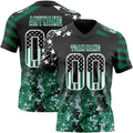 Custom Black USA Flag Camo White-Kelly Green Authentic Gradient Digital Camouflage Stars & Stripes Raglan Sleeves Football Jersey
