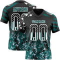 Custom Black USA Flag Camo White-Midnight Green Authentic Gradient Digital Camouflage Stars & Stripes Raglan Sleeves Football Jersey