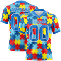 Custom Powder Blue White 3D Pattern Autism Supporter Awareness Puzzle Pieces Authentic Football Jersey
