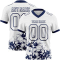 Custom White Navy 3D Pattern Splash Authentic Football Jersey