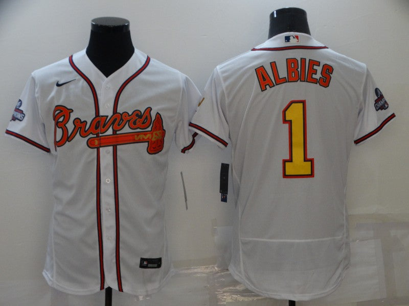 Men's Atlanta Braves Ozzie Albies #1 White Replica Jersey1 Champion Edition