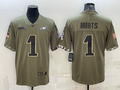 Men's Philadelphia Eagles Jalen Hurts #1 Olive 2022 Salute To Service Limited Jersey1