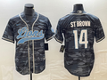 Men's Detroit Lions Amon-Ra St. Brown #14 Grey Camouflage Game Jersey1 Joint Edition