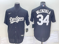 Men's Los Angeles Dodgers Fernando Valenzuela #34 Black Replica Baseball Jersey1