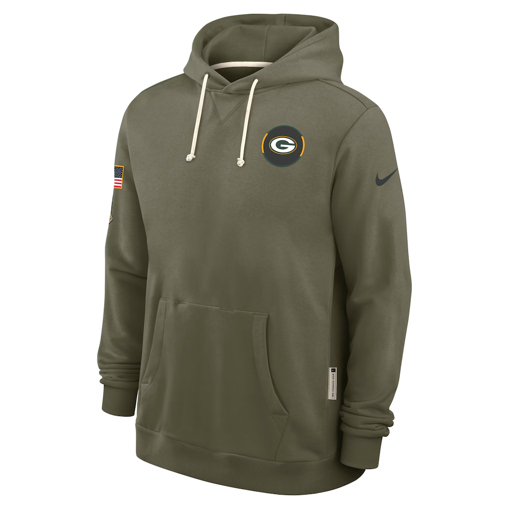 Men's Green Bay Packers Nike Olive 2025 Salute to Service Sideline Standard Issue Dri-FIT Hoodie
