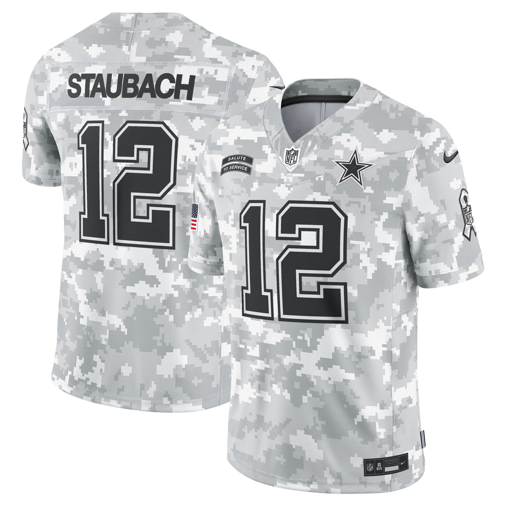 Roger Staubach Dallas Cowboys Nike 2024 Salute to Service Retired   Limited Jersey - Arctic Camo