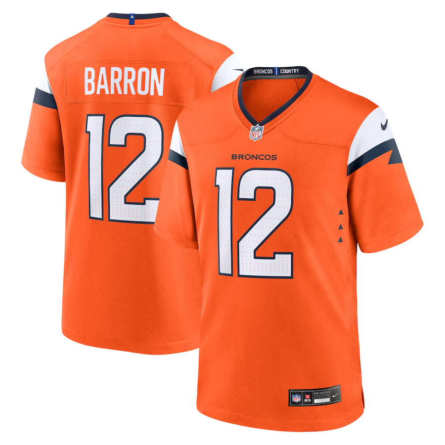 Men's Denver Broncos Jahdae Barron Nike Orange 2025 NFL Draft First Round Pick Game Jersey
