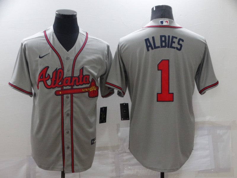 Men's Atlanta Braves Ozzie Albies #1 Gray Replica Player Jersey1