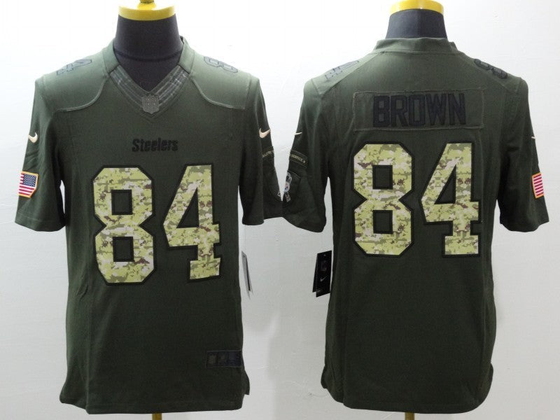 Men's Pittsburgh Steelers Antonio Brown #84 Army Green Game Jersey1