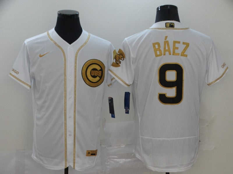 Men's Chicago Cubs Javier Baez #9 White Alternate Game Jersey1