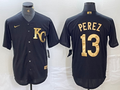 Men's Kansas City Royals Salvador Perez #13 Black Replica Player Jersey1
